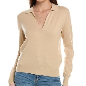 Reiss Nellie Sweater Women's Size Large Ribbed Trim Biscuit Color Long Sleeve